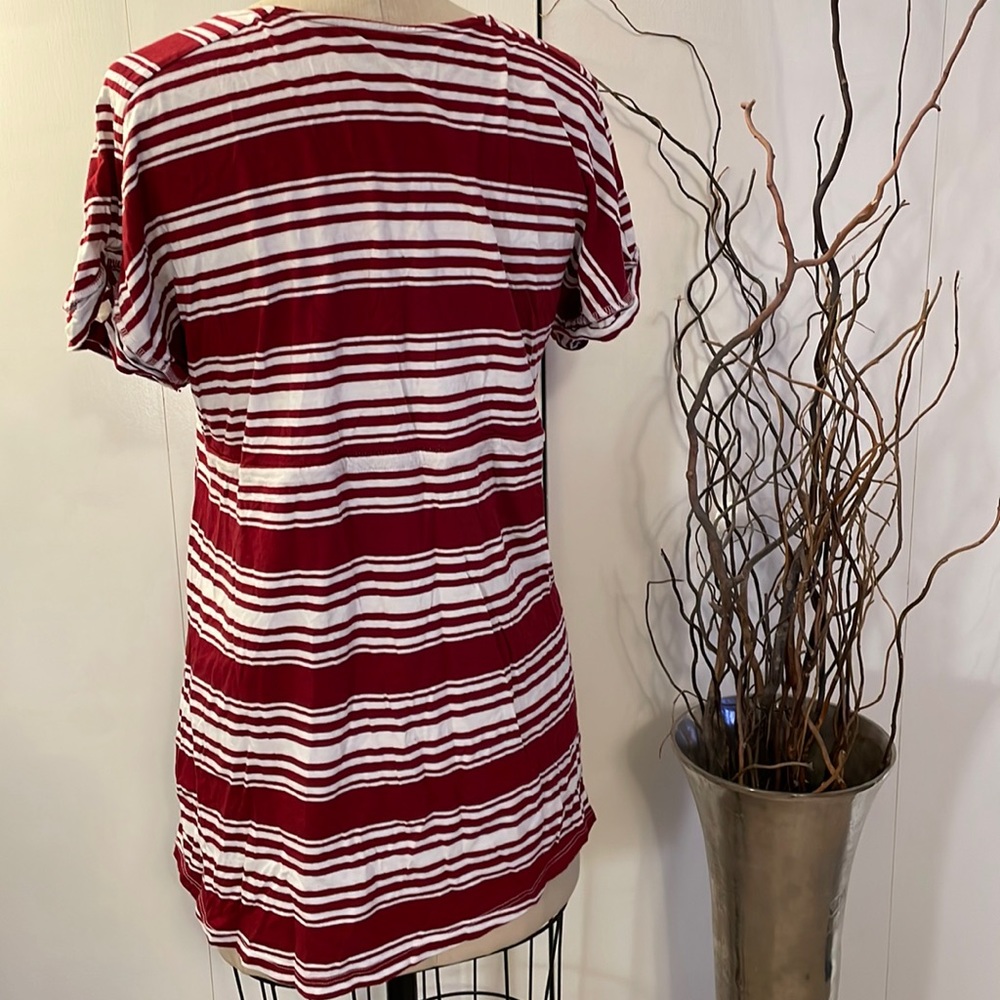 Bump Start by Motherhood short sleeve striped v-neck top with tie - Picture 5 of 8